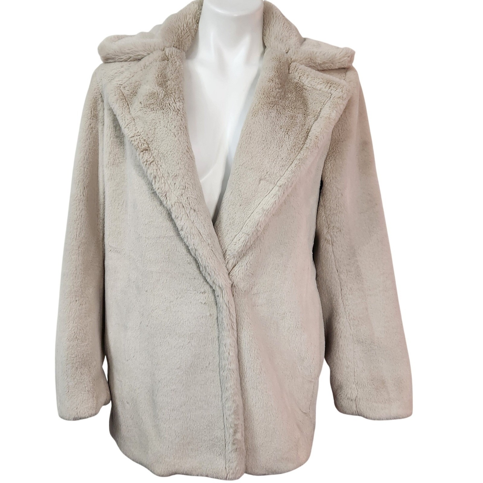 Vince Faux Fur Plush Coat Shawl Collar Open Front Winter Jacket